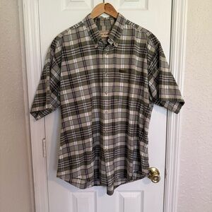 Woolrich Shirt Gingham Check Mens Short Sleeve 100% Cotton Button Up XL
